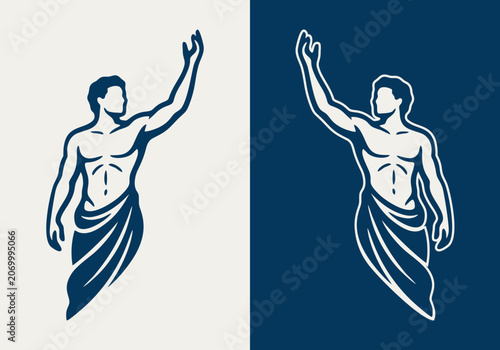 Ancient Greek God Apollo Logo Template - Minimalist Roman Man Mascot Icon for Corporate Leadership, Success Coaching, Law, Philosophy, Fitness Gym & Premium Brand Identity Vector