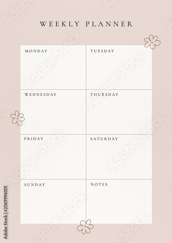 Foto Minimalist weekly planner template with floral accents on a beige background
