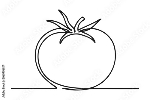 Bilde på lerret Ripe tomato on a line continuous drawing with vegetable continuous minimalist nu