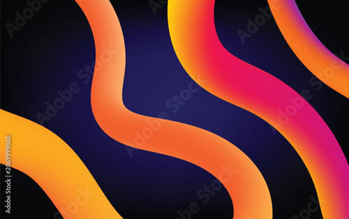 Abstract background with flowing liquid shapes in vibrant orange, pink, and yellow gradient colors against a dark blue backdrop