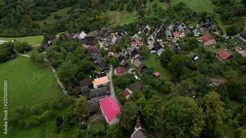 Aerial View of Vlkolínec Folk Village Among Forests, Hills and Meadows