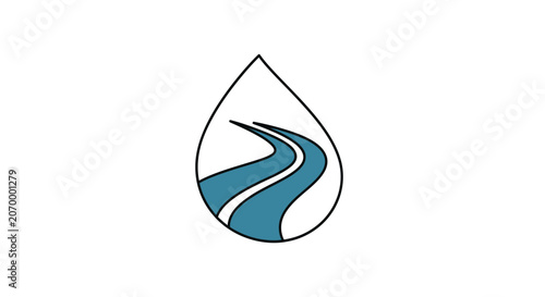 Abstract illustration of a water droplet containing a stylized winding river or road design