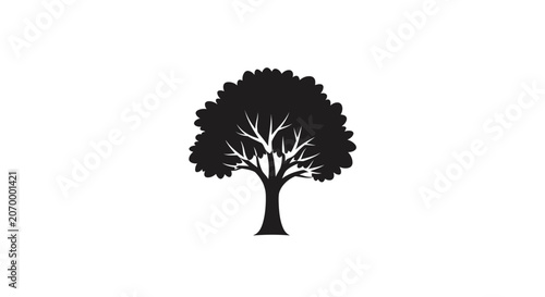 Minimalist Silhouette of a Tree on a White Background for Logo or Graphic Design
