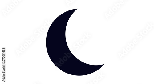 Silhouette of a crescent moon in a minimalist style on a bright white backdrop