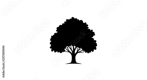 Silhouette illustration of a leafy tree against a minimalist white background