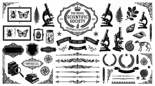 Black and white science icons set.