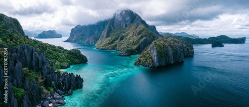 Aerial View of El Nido Limestone Cliffs and Turquoise Waters in Philippines