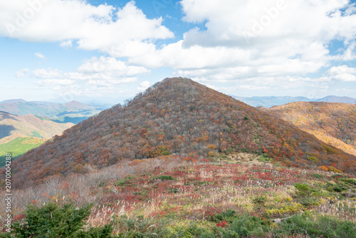 Hiking path through autumn mountains