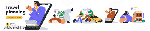 Travel planning, vacation trip services, tourism set. Online registration in ...