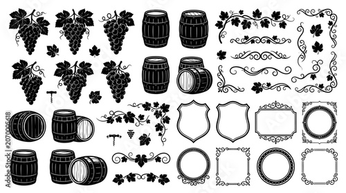 Black and white wine icons set.
