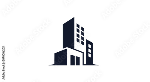 Minimalist representation of a modern city building logo design in monochrome style