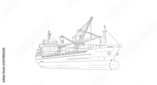 Quadro su tela Cargo Ship Outline Vector Illustration