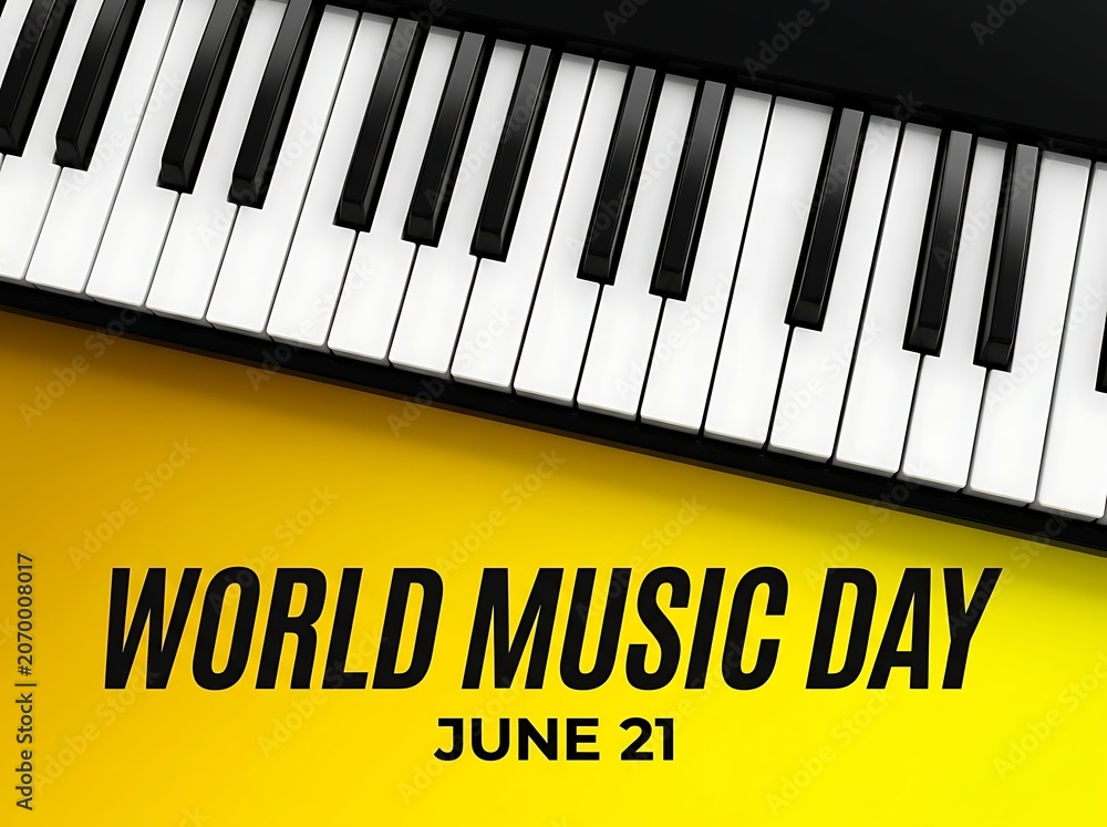 Fototapeta premium Celebrate world music day with a bright yellow background and piano keyboard design perfect for posters