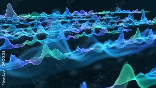Vibrant digital waveform patterns oscillate.