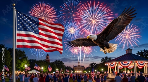 Bright fireworks and patriotic symbols create a festive Independence Day atmosphere celebrating freedom, unity, and national identity.