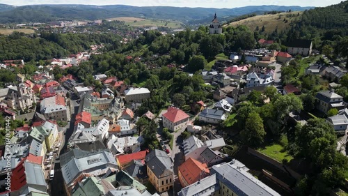 Drone Shot of New Castle, Old Town and Mountain Landscape in Banska Stiavnica