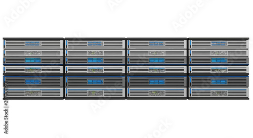 A stack of modern server hardware units arranged in a clean grid formation