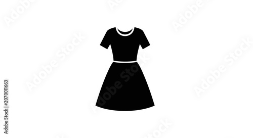 A simple black silhouette icon of a short sleeve dress on a white background