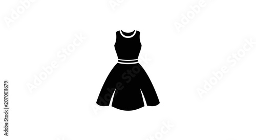 A simple black silhouette icon of a sleeveless summer dress on white background