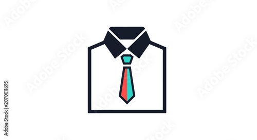 A simple flat vector icon of a formal dress shirt with a necktie