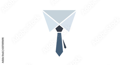 A minimalist graphic illustration of a formal shirt collar and a necktie