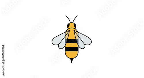 A simple flat vector illustration of a yellow and black striped honey bee icon