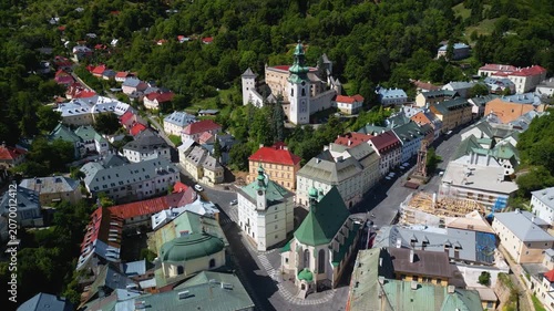 Aerial View of Historic Banska Stiavnica with Old Castle and Scenic Mountain Landscape