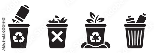 Fotografie Recycling bins and waste containers with various items on transparent background