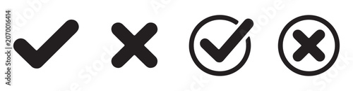 Collection of tick and cross mark icons for user interface design isolated on transparent background.