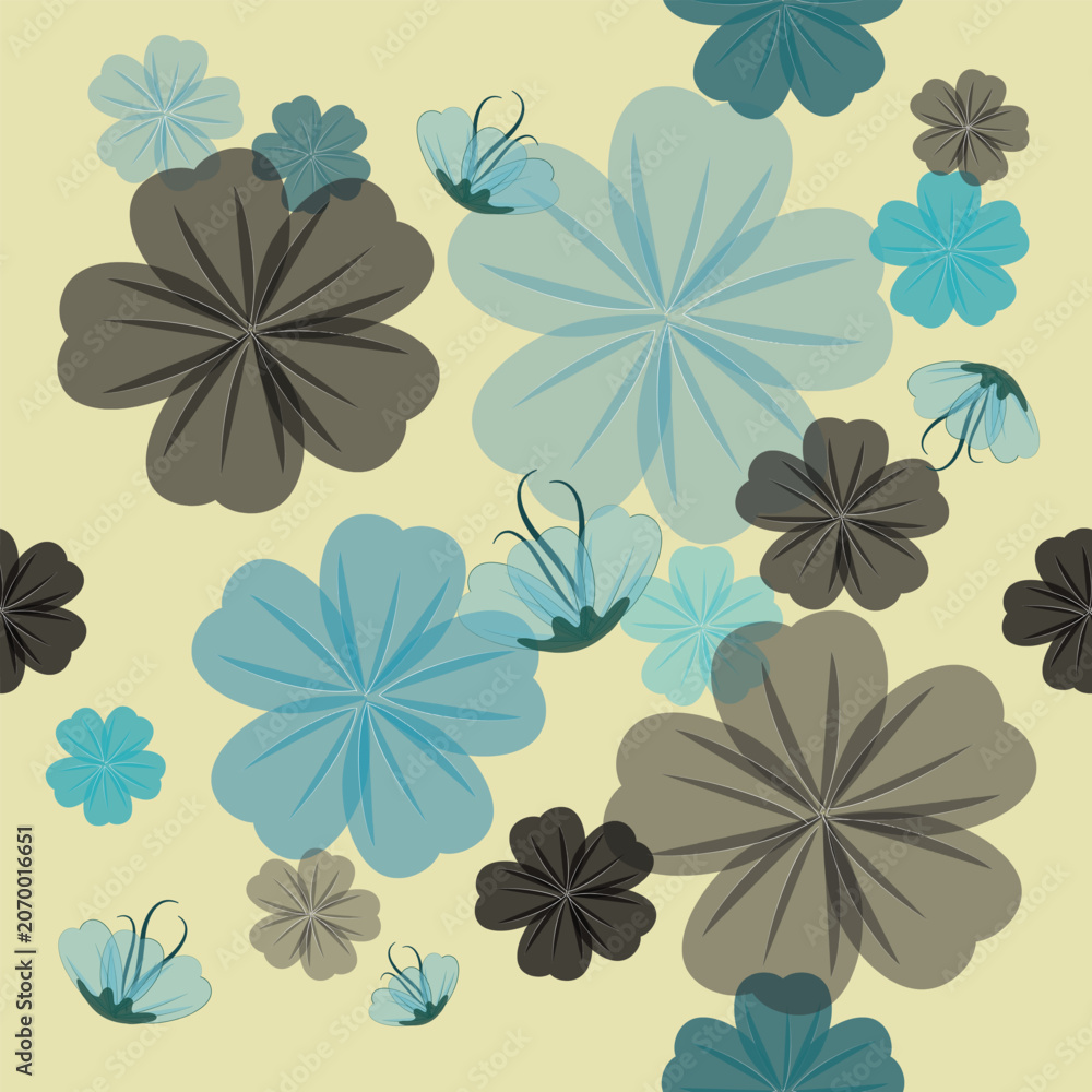 Fototapeta premium Vintage floral seamless pattern with turquoise and beige flowers.