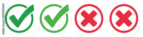 Circular green ticks and red crosses set for website validation and user feedback interface elements.