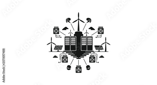 Data center infrastructure integrates renewable energy sources for efficiency.