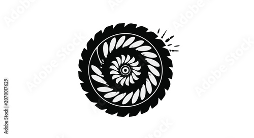 Circular saw blade creates a powerful industrial symbol for construction work.