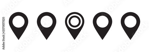Simple location pin icons in solid black, representing markers and points of interest.