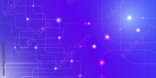 Abstract blue and pink background with AI data patterns, light effects, and white technology lines. A futuristic vector design focusing on digital technology and modern circuits.