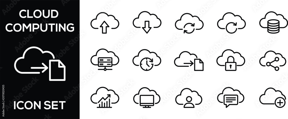Fototapeta premium Cloud Computing Services and Data Management Line Icon Set