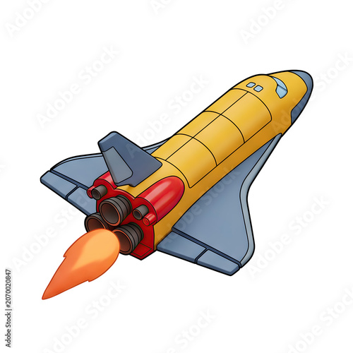 Cartoon Space Shuttle Launching with Flame