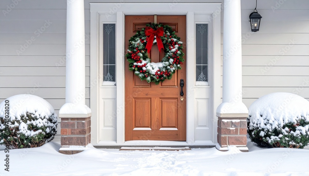 Fototapeta premium House door on chrismas day, full decoration and snow