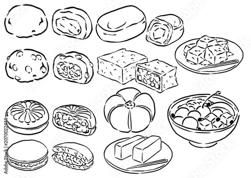 墨筆線画の和菓子10種セット