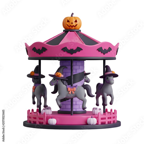 Halloween Carousel with Pumpkin and Witch Hat Horses