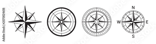 Foto Selection of detailed wind rose compass icons for maps and navigational design projects illustration