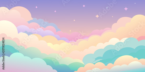 Dreamy pastel sky with fluffy clouds and twinkling stars background twinkling illustration gradient celestial atmosphere peaceful colorful whimsical artistic backdrop sparkling