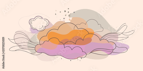 Modern line art abstract clouds illustration with watercolor textures abstract watercolor illustration minimalist stylized backdrop creative decorative wallpaper composition aesthetic