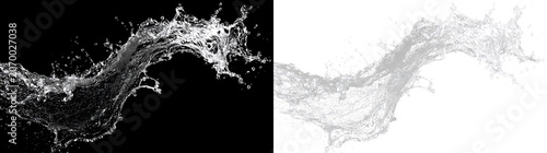 Fotografie Water splash in isolated on transparent and black background showing dynamic mov