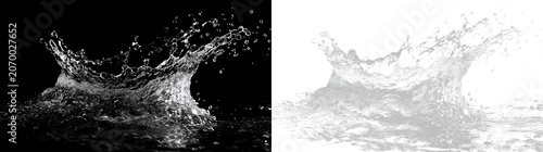 Foto Water splash on black and white background created during a drop impact in a sti