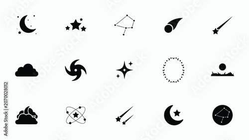 Obraz na plátně Graphic set of celestial bodies star constellations clouds and mystical atmospheric shapes