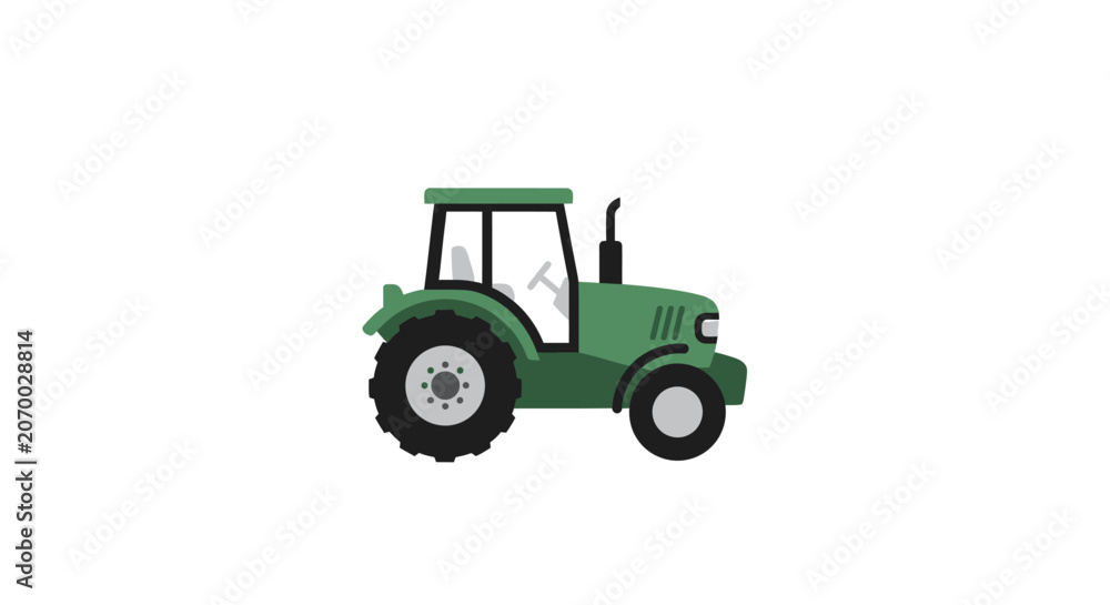 Naklejka premium Green tractor illustration on white background representing farming and agricultural machinery