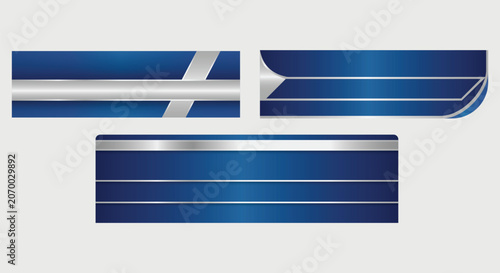 lower third geometric banner designs modern corporate style rich blue gradients contrasted with sleek metallic silver stripes, lines, and accents