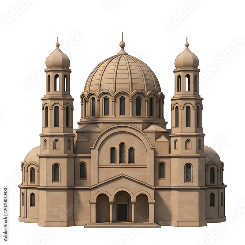 3D Render of an Orthodox Church Building with Domes