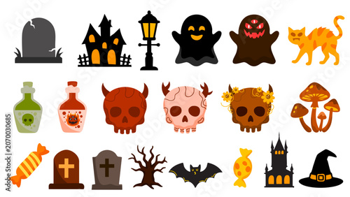 Cuadro en lienzo spooky graveyard ghosts and creepy potions halloween bundle set